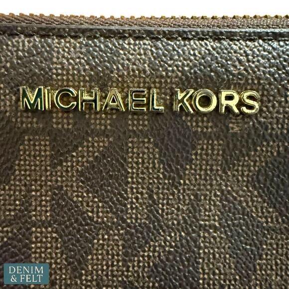 Michael Kors Jet Set Travel Large Logo Zip Long Wallet in Brown Vanilla MK Print - Picture 3 of 9